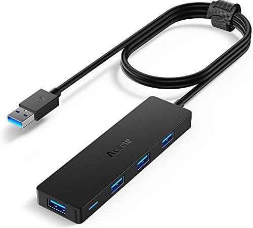 Aceele Hub USB 3.0，USB Hub con 4 Puertos, Ladron USB 3.0 Ultrafino de 1.2 m,Concentrador USB Compatible con Macbook Pro / Air, Surface Pro, PS4, PC, etc.