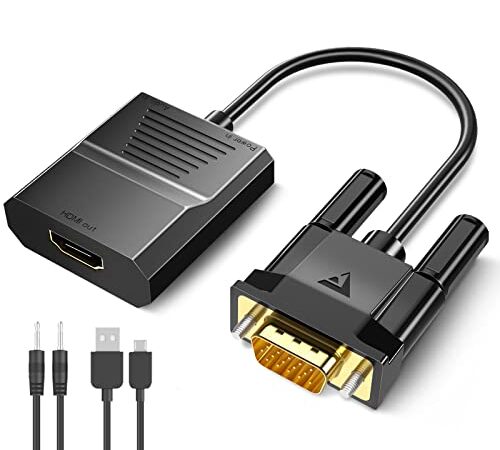 Adaptador VGA a HDMI, 1080P VGA to HDMI Convertidor con Audio, FOINNEX Conversor VGA a HDMI de PC Antigua a TV/Monitor, VGA Macho a HDMI Hembra Adapter para Ordenadore, Portátile, PC, TV, Proyectore