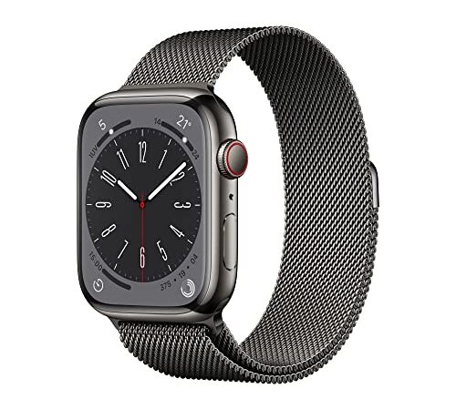 Apple Watch Series 8 (GPS + Cellular, 45mm) Reloj Inteligente con Caja de Acero Inoxidable en Grafito - Pulsera Milanese Loop en Grafito. Monitor de entreno, Resistencia alagua