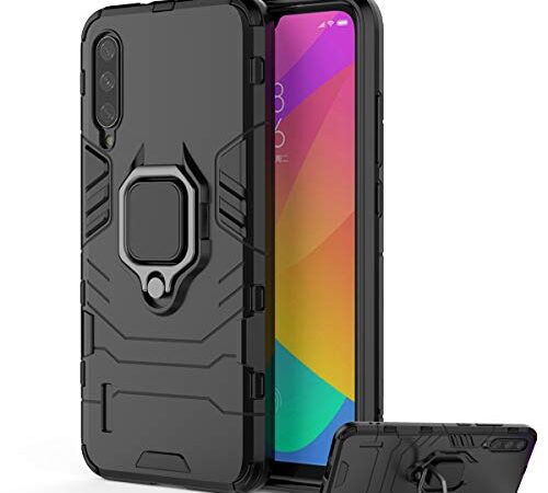 DESCHE Compatible con Funda Xiaomi Mi A3 / CC9e, Fundas con Anillo + Cristal Templado, Compatible con el Soporte Magnético para Automóvil, Carcasa Dura Resistente a los Arañazos - Nero