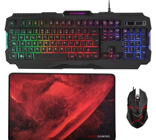 Mars Gaming MCP118, Pack Gaming RGB de Teclado, Ratón y Alfombrilla, Idioma Español