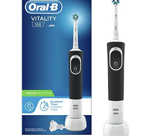 Oral-B Vitality 100 Cepillo de Dientes Eléctrico con Mango Recargable, Tecnología Braun y 1 Cabezal de Recambio - Negro, 1 Stück (1er Pack)