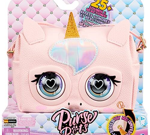 Purse Pets - Bolso Mascota INTERACTIVA - GLAMICORN Unicorn - Bolso Unicornio Niña Interactivo Glamicorn con más de 25 Sonidos y Reacciones - 6062241 - Juguetes Niña 5 años +