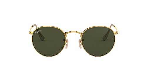 Ray-Ban Round Metal Gafas De Sol, Oro (Crystal Green), 53 para Hombre