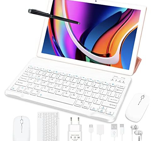 Tablet 10 Pulgadas 5G WiFi | 2.0 Ghz Octa-Core | 4GB RAM 64GB ROM 256GB Ampliable | Tablets Android 11 | Bluetooth 5.0 | 5 MP+8 MP | Batería 8000 mAh | con Lápiz + Funda + Teclado + Ratón - Oro