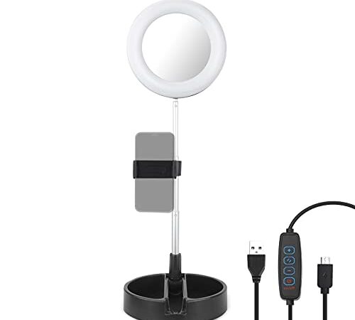 Tigerkinwit Luz de Anillo LED Aro de luz con Soporte Ring Light de Mesa Regulable 3 Modos de Luces 10 Brillos Regulable para Live Stream Volg Fotografia Maquillaje