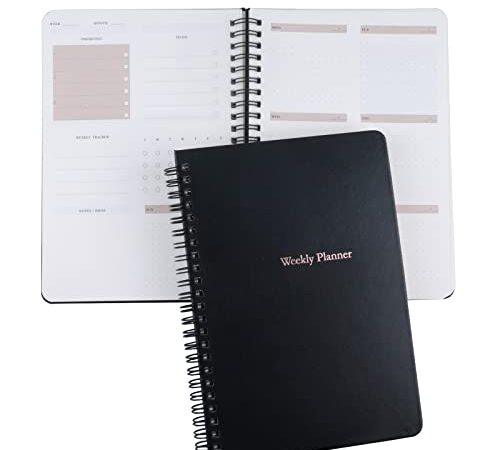 AMO HERMOSO A5 Undated Weekly Planner Espiral, Planificador Semanal sin Fecha con Lista de Tareas, Gestión del Tiempo, Agenda de Productividad, Tapa Negra 180 páginas