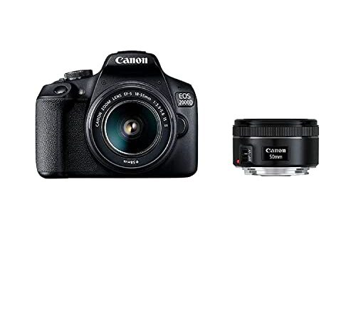 Canon EOS 2000D - Cámara réflex Digital (24,1 MP, DIGIC 4+, 7,5 cm (3,0 Pulgadas), Pantalla Full HD, WiFi, Sensor CMOS APS-C) con 2 Lentes EF-S 18-55 mm IS II F3.5-5.6 IS II + EF 50 mm F1.8 STM Negro