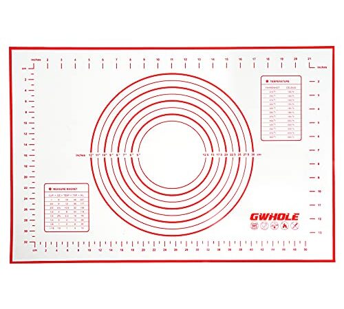 GWHOLE Tapete de Silicona para Amasar, 60 x 40 cm Antiadherente Alfombrilla Hornear Reutilizable Baking Mat para Repostería, Hornear, Pastelería, Resistente al Calor, Fácil de Limpiar