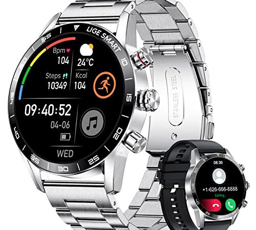 LIGE Reloj Inteligente Hombre con Llamadas y Asistente Voz, 1.32''HD Smartwatch con 2 Correas, Música Pulsómetro, SpO2, Monitor Sueño 20 Modos Deportes, Notificaciones Inteligentes para Android iOS