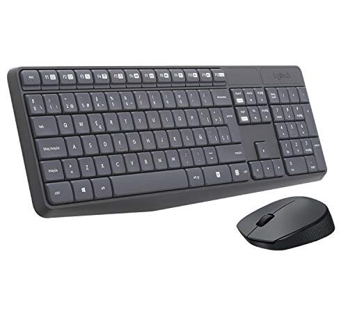 Logitech MK235 Combo Teclado y Ratón para Windows, 2,4 GHz con Receptor USB Unifying, Ratón Inalámbrico, 15 Teclas con Función, Batería de 3 Años, PC/Portátil, Disposición QWERTY Español - Negro