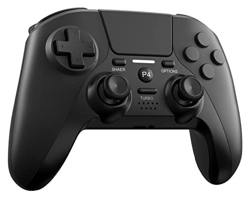 Melusen Mando Compatible para PS 4/ PS 3, Mando inalámbrico Compatible para Play S-4 / Pro/Slim/PC, Controlador de Panel táctil Vibración Doble/Turbo/Puerto de Audio Remoto