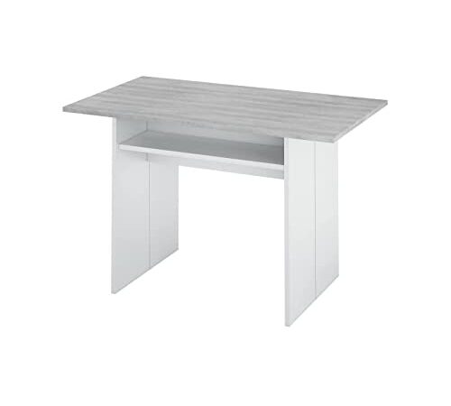 Mesa Consola Desplegable, Mesa Auxiliar o de Cocina, Modelo Tavolo, Acabado en Blanco Artik y Gris Cemento, Medidas: 120 cm (Ancho) x 73,5 cm (Alto) x 70 cm (Fondo)