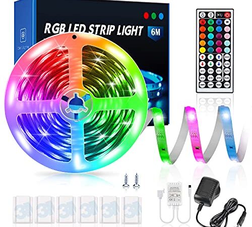 Realky 6M Luces Led Habitacion, Tiras Led RGB 5050 con 20 Colores y 8 Modelos Dinámicos y 6 Modos,Remoto de 44 Botones Luces Navidad Decoracion de TV, Fiesta, Pared, Hogar