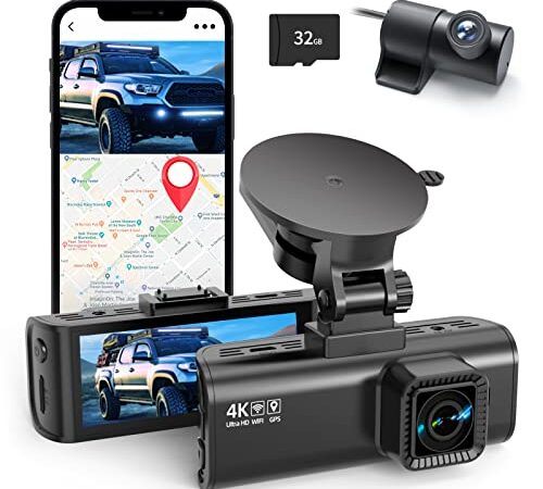 REDTIGER 4K Dashcam Cámara Coche con WiFi y GPS Camara Coche, Dash CAM Pantalla IPS de 3.16", 170° Gran Angular, Visión Nocturna,Grabación en Bucle, Sensor G, Monitor de Aparcamiento, 256GB MAX