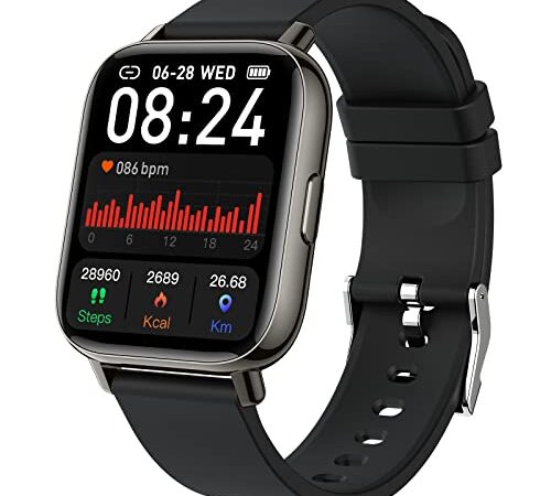 Smartwatch, 1.69" Reloj Inteligente Hombre Mujer, Pulsómetro, Monitor de Sueño, Pulsera Actividad Inteligente Impermeable IP68 con Podómetro, SpO2, 24 Modos Deporte, Reloj Deportivo para iOS Android