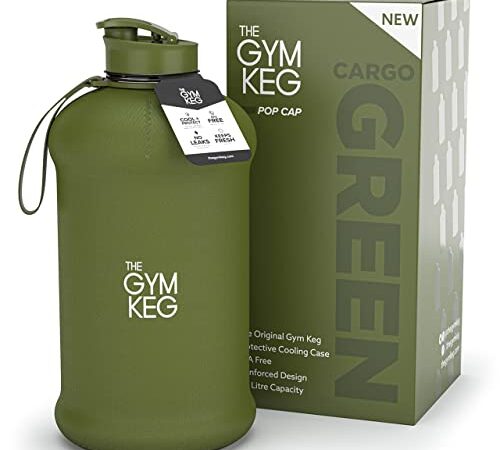 The Gym Keg Botella de Agua Deporte 2.2 L con Funda Aislante Botella de Agua Térmica con Asa, Botella de Agua Deportiva Grande para Fitness Eco Sin BPA - Reutilizable para Gimnasio o Casa