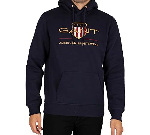 GANT Archive Shield Hoodie Sudadera con Capucha, Azul Noche, L para Hombre