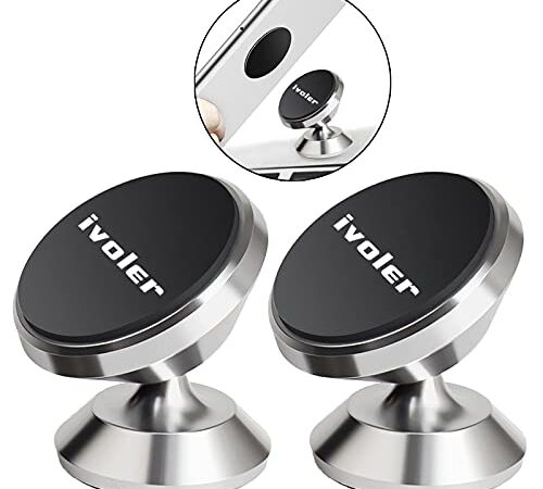 Iman Móvil Coche, Soporte Móvil Coche,ivoler 2 Pack Soporte Magnético Móvil Coche para Salpicadero 360° Rotación Universal Soporte con Adhesivo para Phone Samsung Móviles y más - Plateado