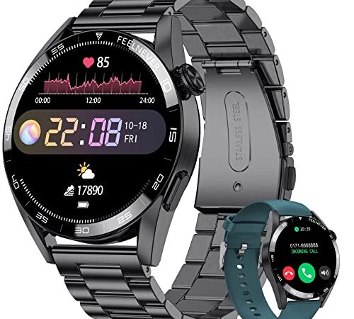 LIGE Relojes Inteligentes para Hombres con Llamadas Bluetooth, 1.32''HD Pantalla Táctil Actividad Monitor de Sueño Podómetro Pulsómetro Control de música, Smartwatch para Android iOS Negro