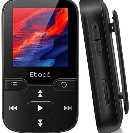 Reproductor MP3 Bluetooth, MP3 Bluetooth Running 5.0, 16GB, Radio FM, E-Book, Podómetro, Grabadora de Voz, Diseño Mini, Pantalla de Color de 1.5 Pulgadas, Soporte hasta 128GB Tarjeta