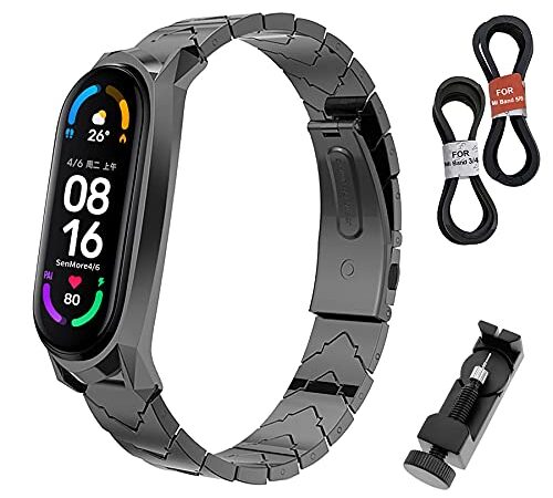 SenMore Compatible Correa Mi Band 6, Mi Band 5/4/3 Correas Metal, Pulsera de Acero Inoxidable Agradable para Mi Band 6 Correa Mi Band 5 Correa Mi Band 4/3 Correa (No Host)