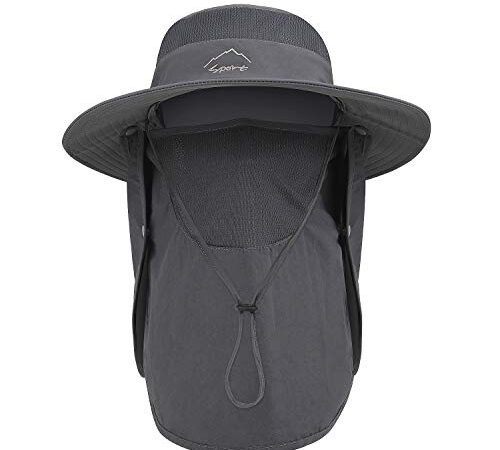 TAGVO Sombreros de Pesca para Hombre Mujer con Cubierta de Cuello Desmontable, Gorros de Pescador con Protección UPF 50+, Sombreros y Gorras de Sol Plegables para Cámping Excursionismo Caminando