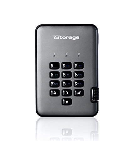 iStorage diskAshur PRO2 HDD 1 TB Secure Hard Drive FIPS Level 2 certified Password Protected Dust/Water Resistant. IS-DAP2-256-1000-C-G