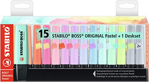 Rotulador stabilo boss fluorescente 70 pastel deskset estuche de 15 unidades colores surtidos