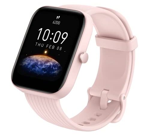 Amazfit Bip 3 SmartWatch con pantalla a color grande de 1,69" 50 Esferas Reloj con 60 modos deportivos 5 ATM Resistente 14 días Duración de la Batería con Frecuencia cardíaca Monitor de SpO2 Rosado