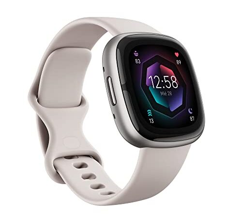 Fitbit Sense 2,Lunar White/Platinum Smartwatch, GPS, Unisex-Adult, One Size