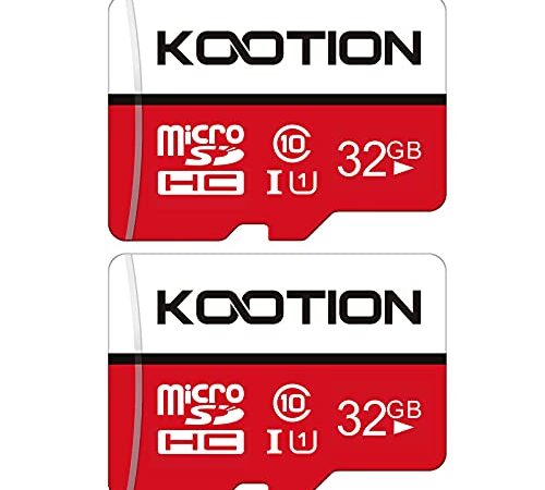 KOOTION Micro SD 32GB Clase 10 Tarjeta Memoria MicroSDHC（U1 y A1） 32 Giga Memory Card Micro SD Card 32G 2 Pack con Adaptador para Telefonos,Cámara,Gopro,Alta Velocidad de Lectura hasta 80 MB/s