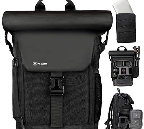 TARION SP01 Mochila para cámara Bolsa de Lona para cámara con Compartimento extraíble para portátil Funda Impermeable para la Lluvia Mochila para fotografía Negro