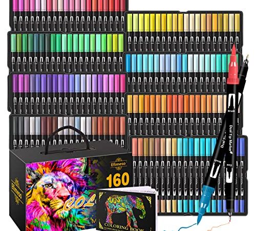 Efimeso Rotuladores Lettering De 160 Colores, Rotuladores Punta Pincel, Brush Pen Rotuladores Acuarelables Fineliners Suministros De Arte Para Dibujar Bocetos Libro Para Colorear