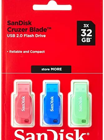 SanDisk 32GB Cruzer Blade USB Flash Drive , Blue/Pink/Green, 3count(Pack of 1)