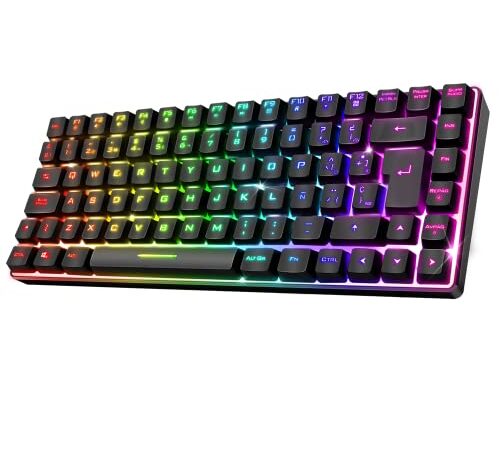 Spirit Of Gamer | Teclado Gaming Bluetooth Inalámbrico | Layout Español QWERTY | Keyboard TKL Compacto 65% | Teclas Semi-Mecanico Incluyendo 25 Anti-Ghosting | Compatible con PC, Teléfono y Tablet