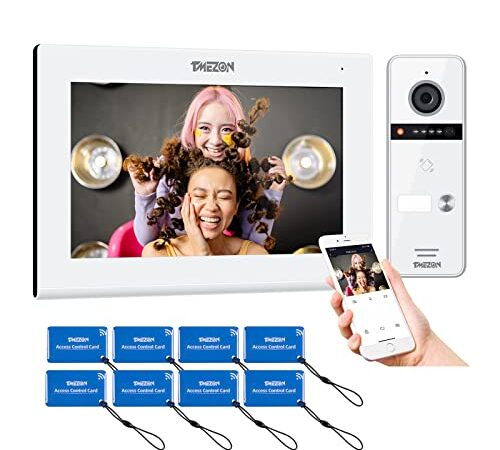 TMEZON 1080P WiFi IP Videoportero Sistema de intercomunicación,1 * 7 zoll Monitor de Pantalla táctil y Timbre con Cable, Desbloqueo por Deslizamiento de aplicación/Tarjeta,Instantánea/Grabación