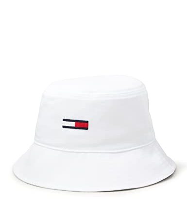 Tommy Hilfiger Hombre Gorro de Pescador TJM Flag Bucket Hat, Blanco (White), Talla Única