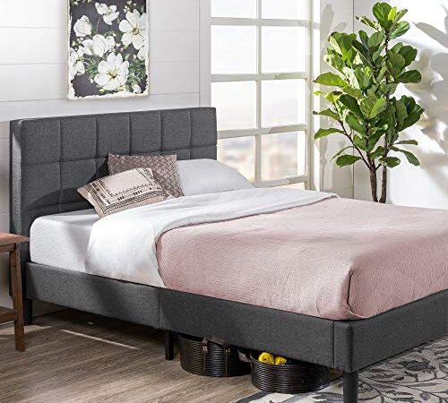 Zinus Lottie Estructura de cama con plataforma tapizada de 35 cm, Base para colchón, Somier de láminas de madera, Montaje sencillo, 150 x 190 cm, Gris