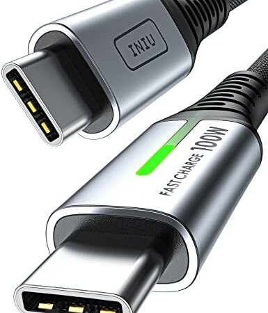 INIU Cable USB C, 100W Cable de Carga Rápida QC de USB C a USB C [6.6 pies], Cable Tipo C Trenzado Nylon de Datos Cargador de Teléfono USB-C para Samsung S22 iPad Pro MacBook Tabletas LG Google etc