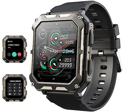 Smartwatch, Reloj Inteligente Hombre con Llamadas y Asistente Voz, Pantalla Grande1,83 Pulgada, Oxímetro(SpO2)Pulsómetro Caloría Podómetro Sueño, 123 Modo Deportivo, IP68 Impermeable, para Android iOS